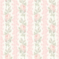 Blooming Heirloom Marie Pink Rose Stripe Wallpaper