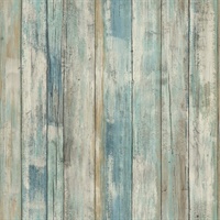 Distressed Wood Blue P & S Wallpaper