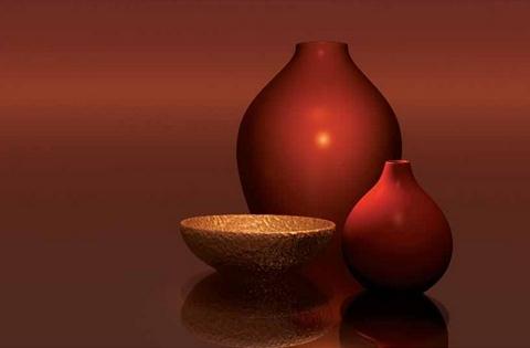 Red Vases with Bowl