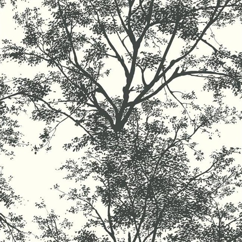 Ashford House Tree Silhouette Sidewall Wallpaper - Black/White