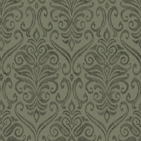 Adavu Dark Green Damask Wallpaper