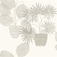 Aida Light Grey Potted Plant Wallpaper