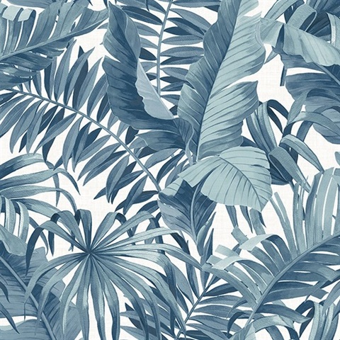 Alfresco Navy Palm Leaf Wallpaper