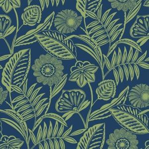 Alma Blue Tropical Floral Wallpaper