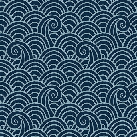 Alorah Navy Wave Wallpaper