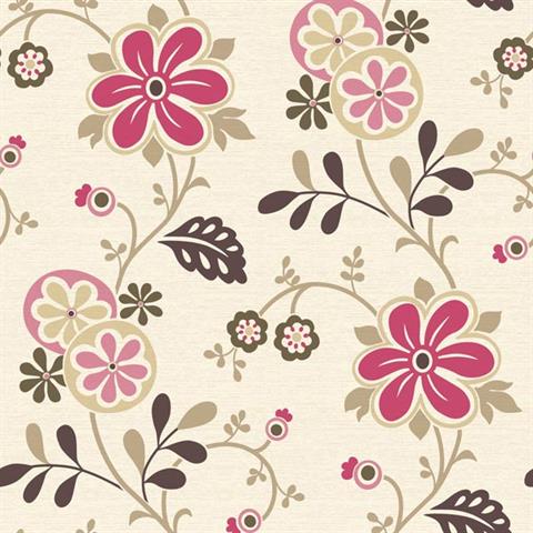 Amelie Pink Modern Floral Trail Wallpaper
