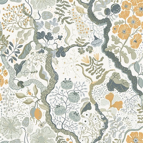 Ann Turquoise Floral Vines Wallpaper