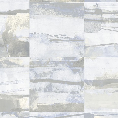 Aquarelle Tile Wallpaper in Blue, Cream & Greys