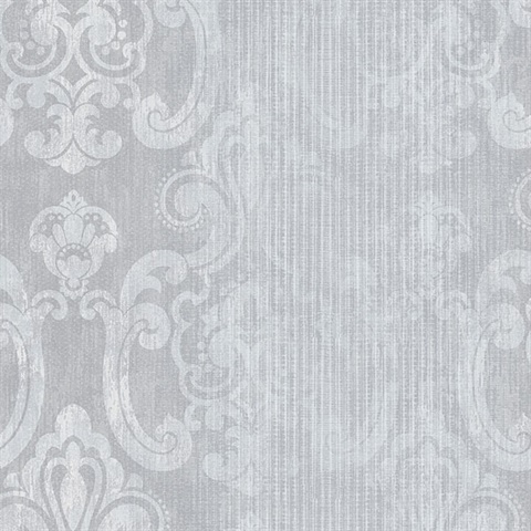 Ariana Silver Striped Damask Wallpaper