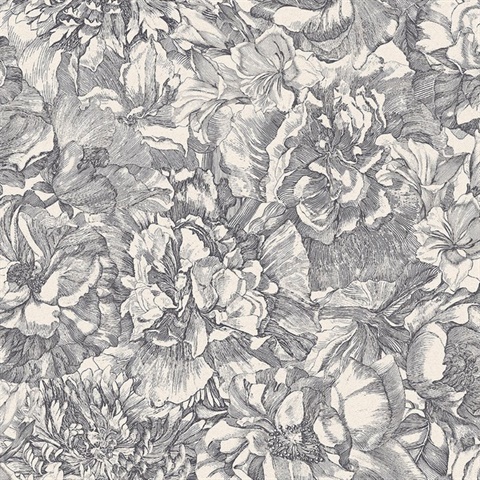 Auguste Charcoal Floral Wallpaper