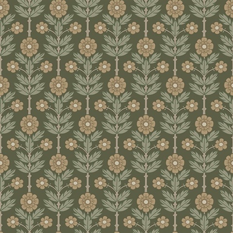 Aya Green Floral Wallpaper
