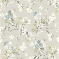 Azalea Light Grey Floral Branches Wallpaper