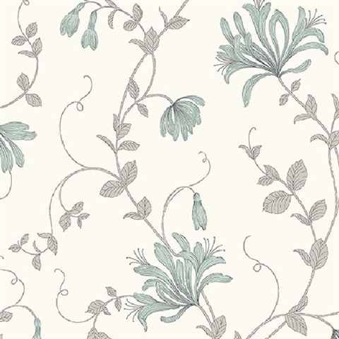 Barbara Turquoise Floral Trail Wallpaper