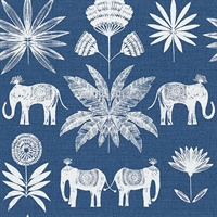 Bazaar Blue Elephant Oasis Wallpaper