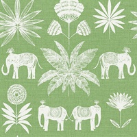 Bazaar Green Elephant Oasis Wallpaper