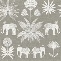 Bazaar Grey Elephant Oasis Wallpaper