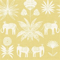Bazaar Yellow Elephant Oasis Wallpaper