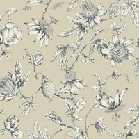Beige Passion Flower Toile Wallpaper