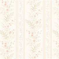 Bell Peach Wildflower Stripe Wallpaper