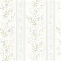 Bell Blue Wildflower Stripe Wallpaper