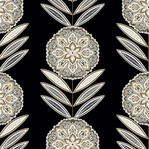 Belle Floral Stripe Black Tie & Metallic Gold Wallpaper