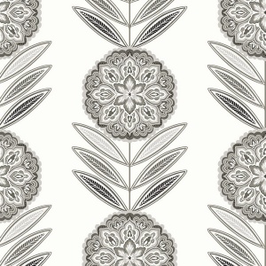 Belle Floral Stripe Black Tie & Metallic Gold Wallpaper