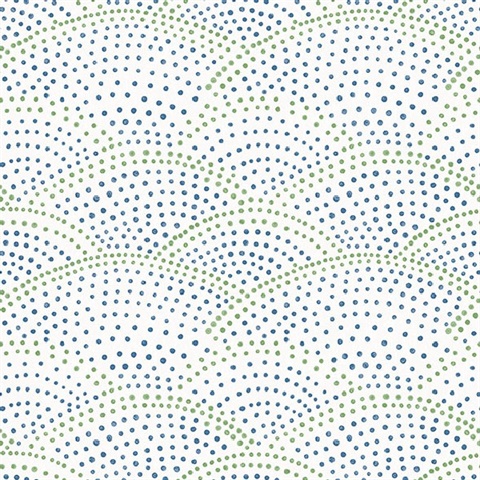 Bennett Blue Dotted Scallop Wallpaper