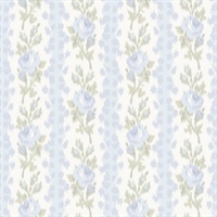 Blooming Heirloom Blue Romance Rose Stripe Wallpaper