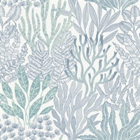 Blue & Aqua Coral Leaves Wallpaper