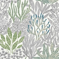 Blue & Green Coral Leaves Wallpaper