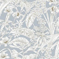 Blue & Taupe Orchid Conservatory Toile Wallpaper