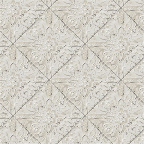 Brandi Grey Metallic Faux Tile Wallpaper