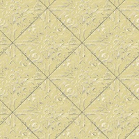 Brandi Yellow Metallic Faux Tile Wallpaper