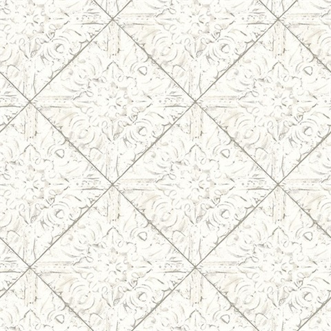 Brandi White Metallic Faux Tile Wallpaper