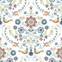 Britt Multicolor Embroidered Damask Wallpaper