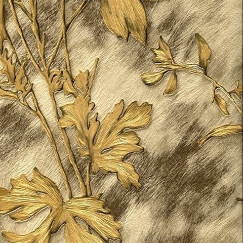 Portofino Light Brown Cow Leaves Wallpaper