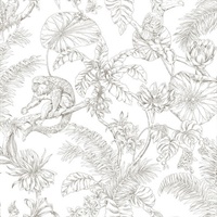 Brown Tropical Sketch Toile Wallpaper