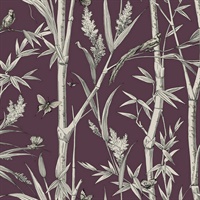 Burgundy Bambou Toile Wallpaper