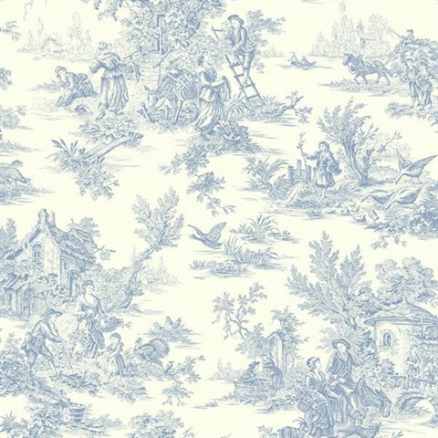 Blue & White Campagne Toile Wallpaper