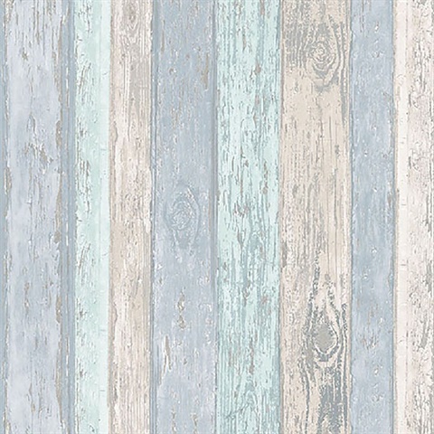 Cannon Blue Distressed Wood Wallpaper