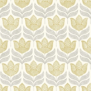 Cathal Mustard Tulip Block Print Wallpaper