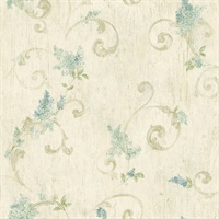 Celandine Beige Floral Scroll Wallpaper