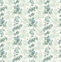 Charlise Teal Floral Stripe Wallpaper