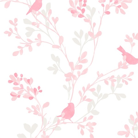 Chirp Pink Birds & Trees Wallpaper