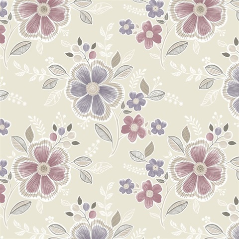 Chloe Purple Floral Wallpaper