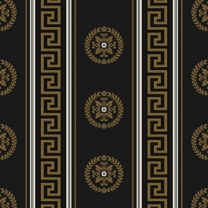 Classico Medallion Stripe Black & Metallic Gold Wallpaper