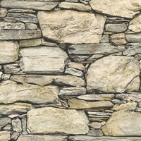 Cobble Neutral Stone Wall Wallpaper
