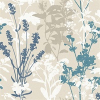 Conant Teal Wild Flowers Wallpaper