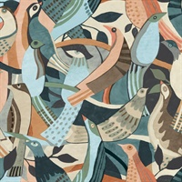 Coral & Aqua Fauvist Flock Wallpaper