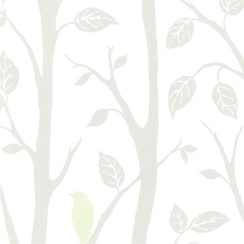 Corwin Light Green Bird Branches Wallpaper